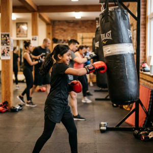 Diverse beginner making a boxing stance