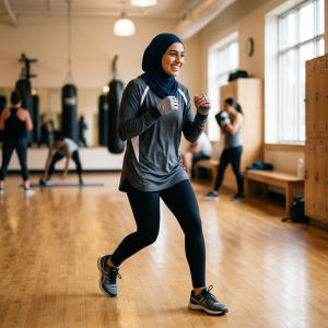 Modest activewear boxing footwork